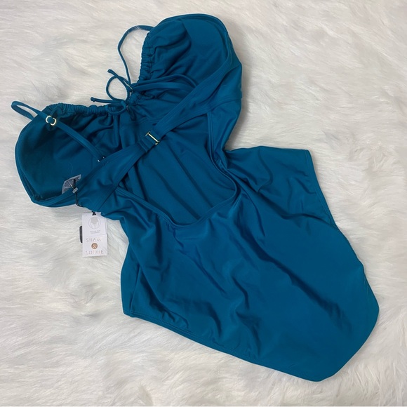 Shade & Shore Plunge Ruched One Piece Swimsuit - Picture 2 of 13